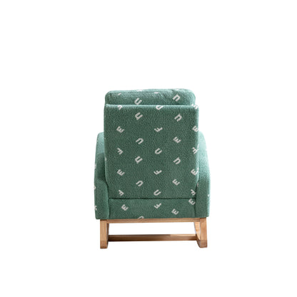 Modern Rocking Chair For Nursery, Mid Century Accent Rocker Armchair With Side Pocket, Upholstered High Back Wooden Rocking Chair For Living Room - Green