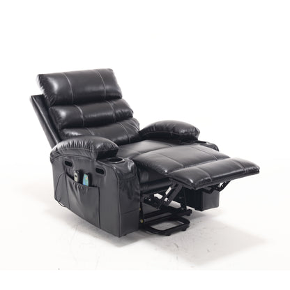 Large Size Electric Power Lift Recliner Chair Sofa, 8 Point Vibration Massage And Lumber Heat, Remote Control, Side Pockets And Cup Holders - Black