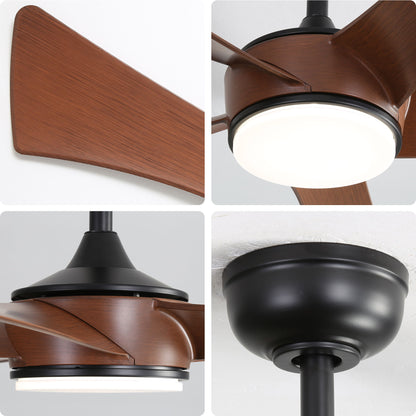 Modern Ceiling Fan With 3 Color Dimmable 5 ABS Blades Remote Control Reversible DC Motor With LED Light - Black