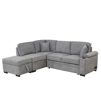 Sleeper Sofa Bed, 2 In 1 Pull Out Sofa Bed L Shape Couch With Storage Ottoman For Living Room, Bedroom Couch And Small Apartment - Gray