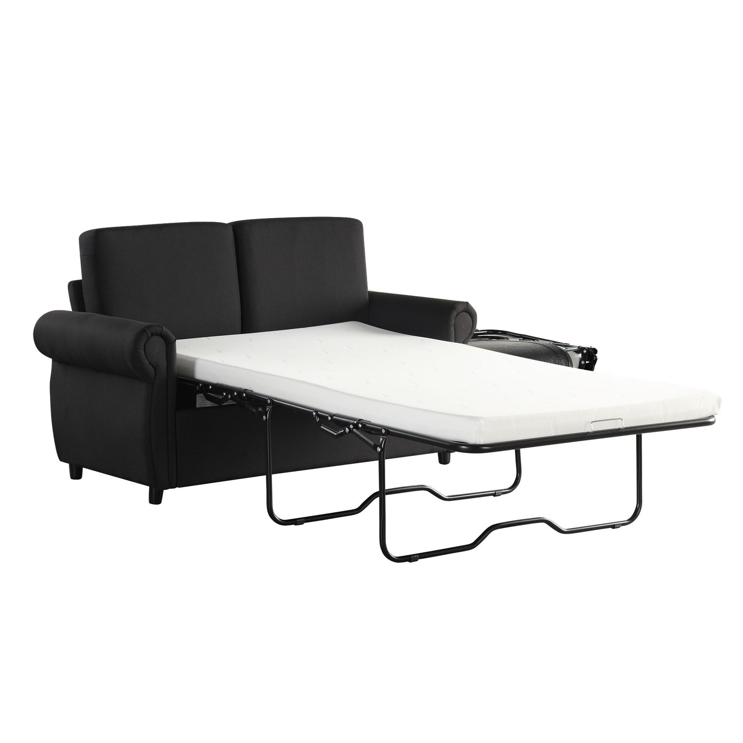 Pull Out Sofa Bed Loveseat Sleeper With Twin Size Memory Mattress With Two USB Ports For Living Room Spaces - Black