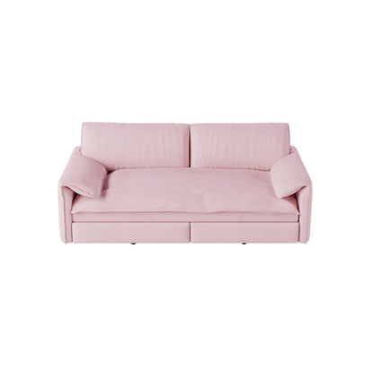 Queen Pull Out Sofa Bed, 3 In 1 Convertible Sleeper Sofa With Side Storage Multifunctional Velvet Loveseat Bed For Living Room - Pink