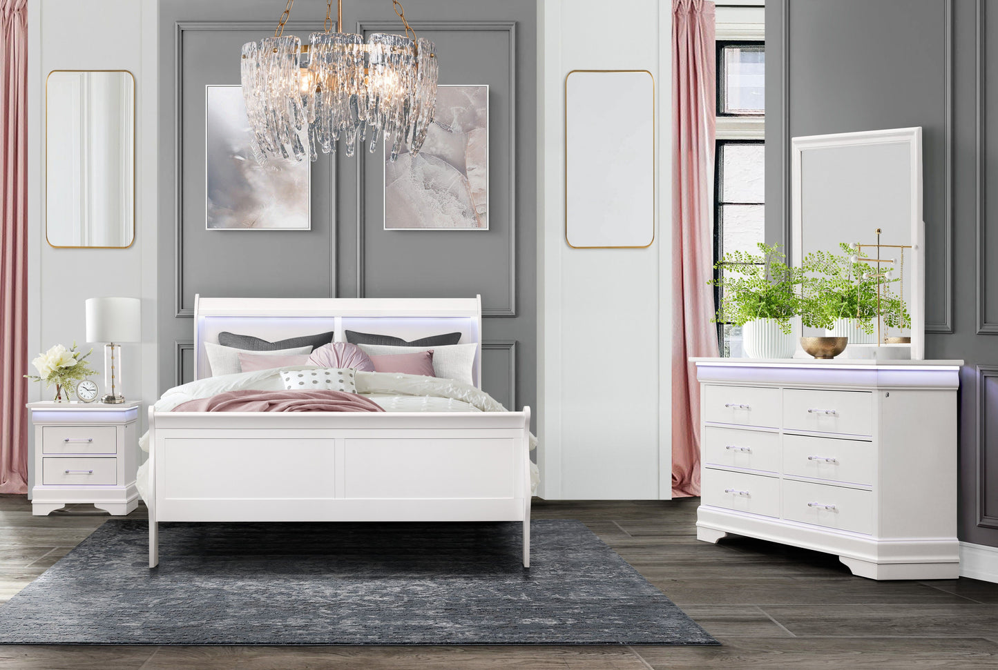 Charlston - King Bed With LED - White