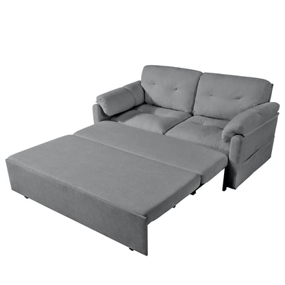 Modern Convertible Sleeper Sofa Bed With Pull Out Queen Design, Side Storage & Thick Cushions Chenille Loveseat For Living Room Or Bedroom 3 In 1 Function - Gray