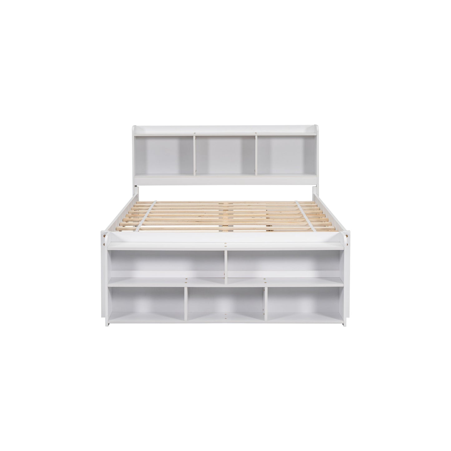 Full Bed With Bookcase Headboard, Under Bed Storage Drawers And Bed End Storage Case - White