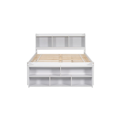 Full Bed With Bookcase Headboard, Under Bed Storage Drawers And Bed End Storage Case - White