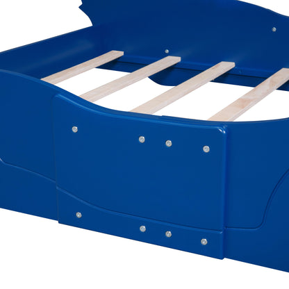 Full Size Race Car-Shaped Platform Bed & Wheels - Blue