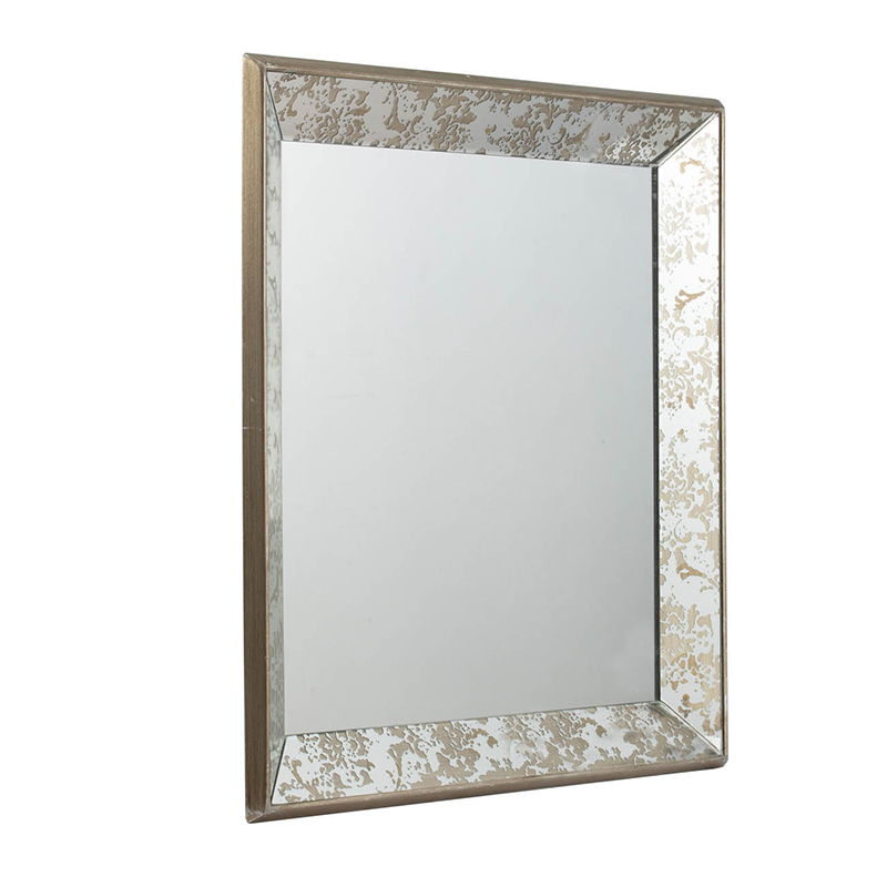 Antique Square Mirror With Floral Accents Decorative Display Tray, Hanging Mirror, Traditional Home Decor - Silver