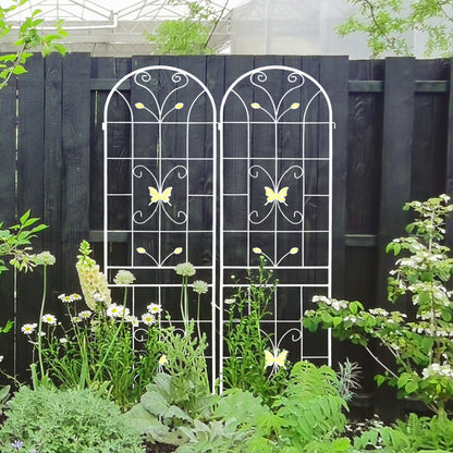 2 Pack Garden Metal Trellis Rustproof Trellis For Climbing Plants Outdoor Flower Support - Cream White