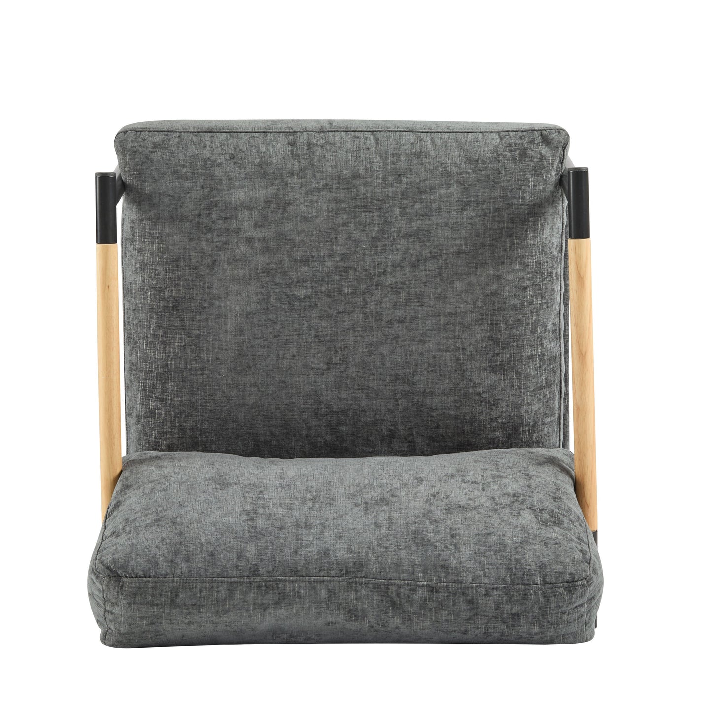 Modern Accent Chair With Plush Cushions, Minimalist Metal Frame, Wooden Armrest - Gray
