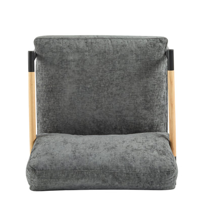 Modern Accent Chair With Plush Cushions, Minimalist Metal Frame, Wooden Armrest - Gray