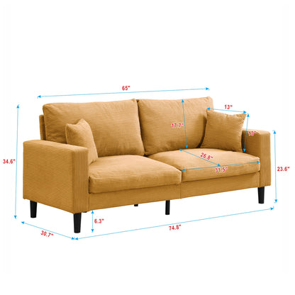 Modern Upholstered 2 Piece Sofa Set, Comfy Corduroy For Living Room And Small Spaces - Orange