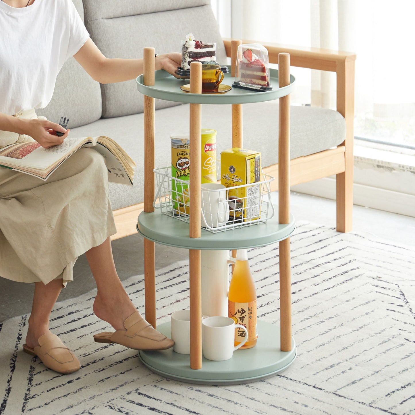Storage Shelf, 360ÔøΩÔøΩÔøΩÔøΩÔøΩÔøΩÔøΩÔøΩÔøΩÔøΩÔøΩÔøΩÔøΩÔøΩÔøΩ Rotating Bookshelf, 3 Tier Bookcase With Large-Capacity Storage Space, Multifunctional Storage Rack, Compact Design For Living Room - Natural