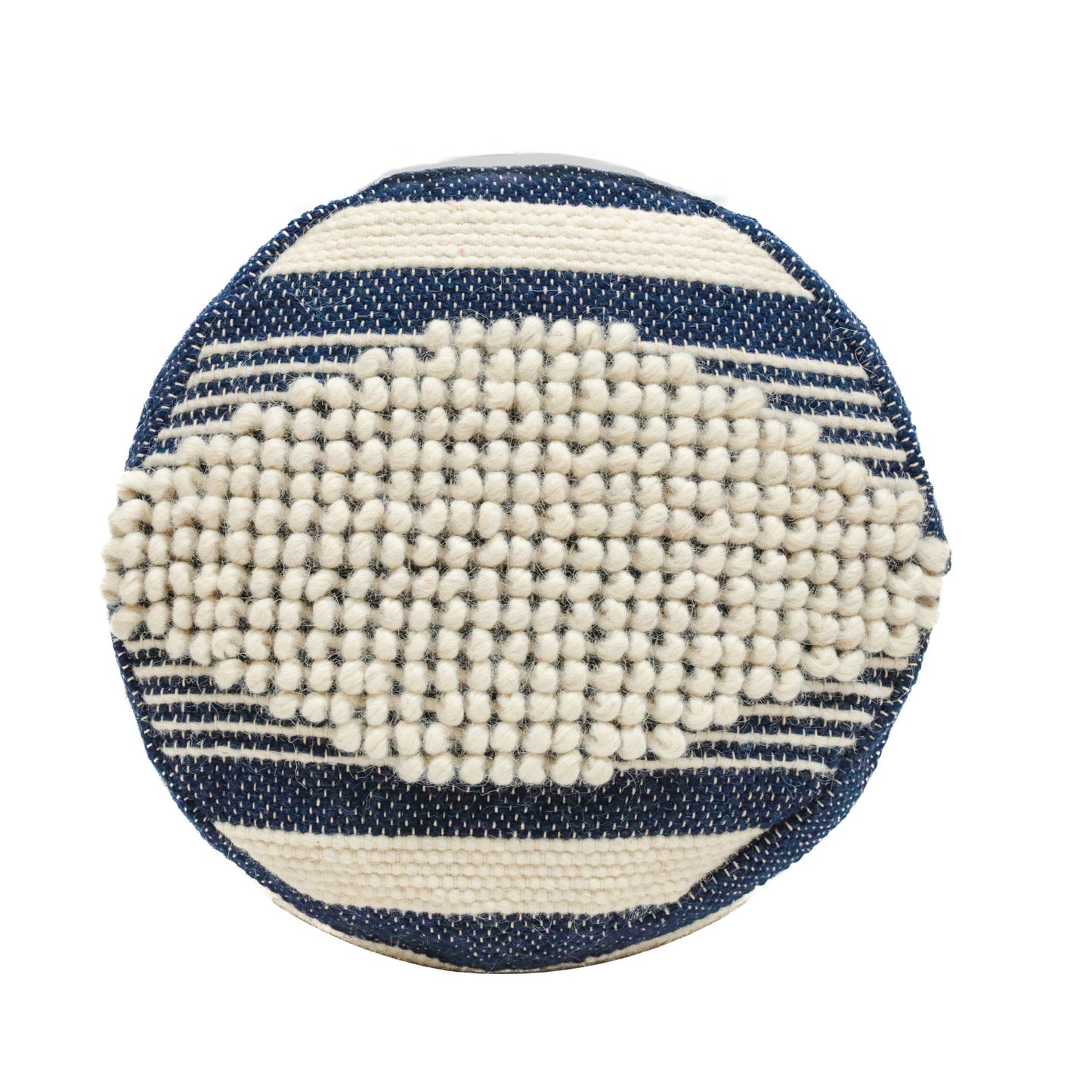 Diamond - Handcrafted Fabric Cylindrical Pouf - White / Dark Blue