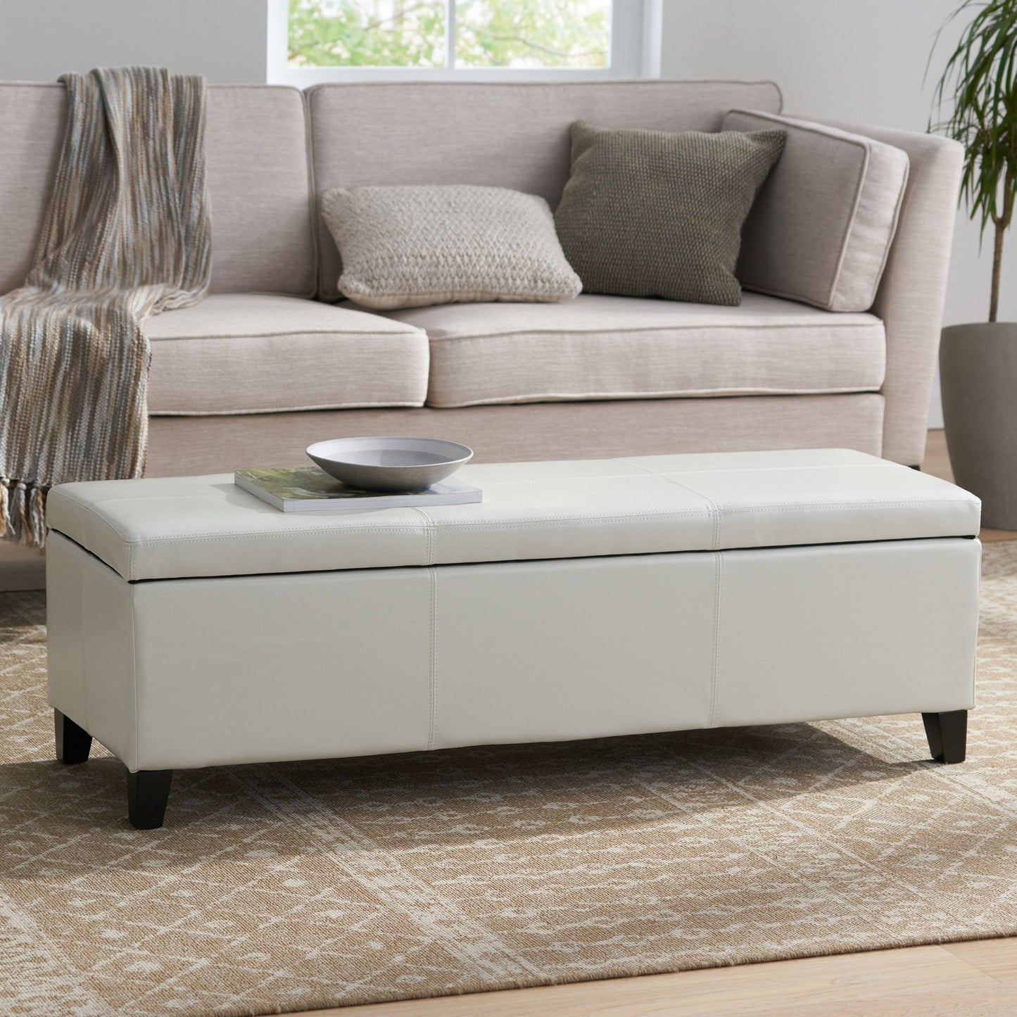 Glouster - Storage Ottoman With Leather Upholstery - Ivory