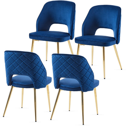 Velvet Dining Chairs With Metal Legs And Hollow Back Upholstered Dining Chairs (Set of 4) - Blue