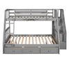 Twin Over Full Bunk Bed With Drawers, Ladder And Storage Staircase - Gray