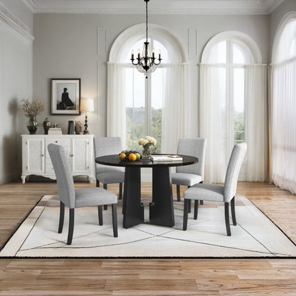 5 Piece Round Dining Table Set, Modern Dining Table And 4 Upholstered Chairs For Dining Room, Kitchen Room, Living Room - Gray / Black