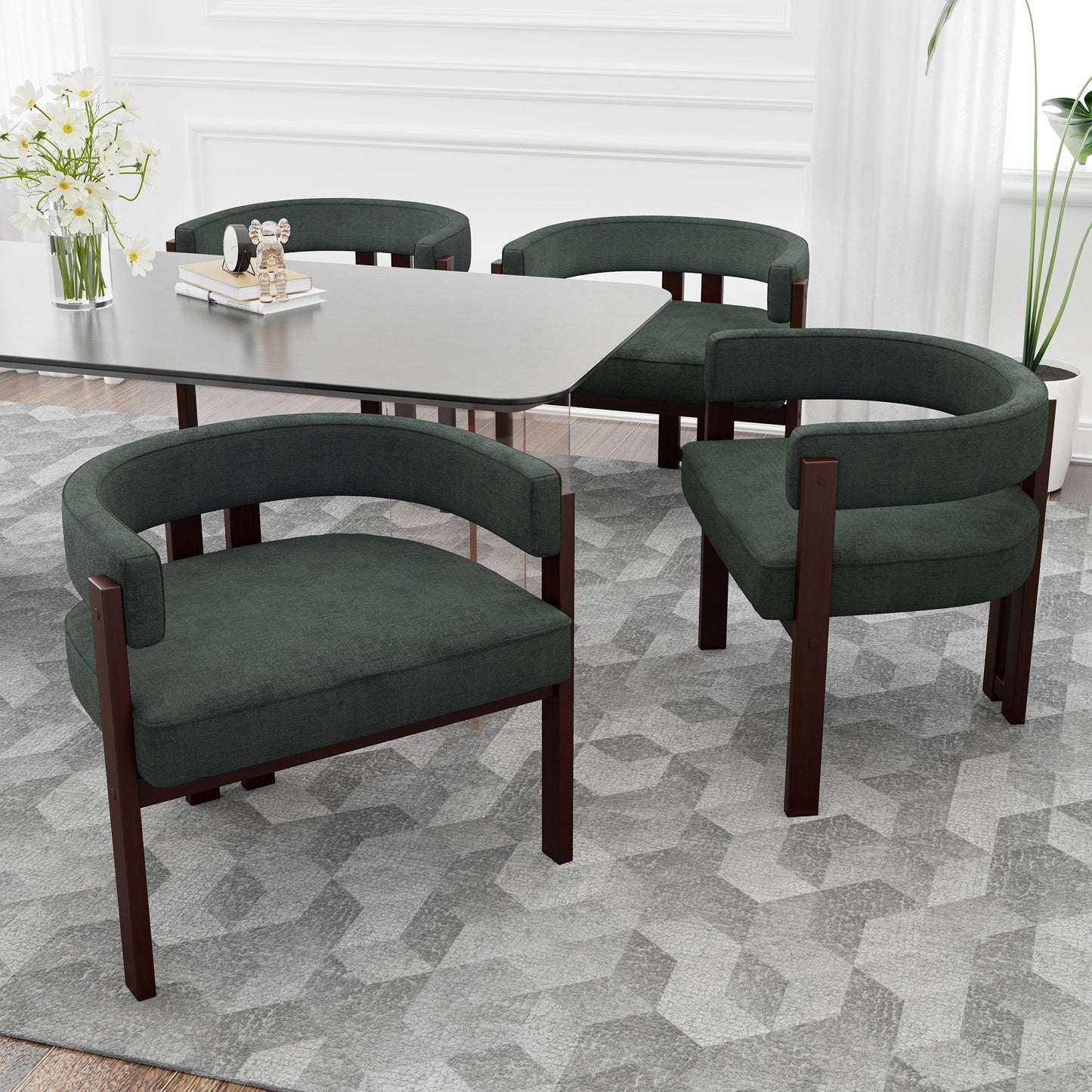 Modern Accent Chair Teddy Upholstered Armchair With Open Back 3 Legs Barrel Dining Chair Comfy Side Chair (Set of 2) - Emerald
