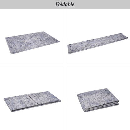 Maval - 4' X 6' Area Rug Washable - Blue / Cream