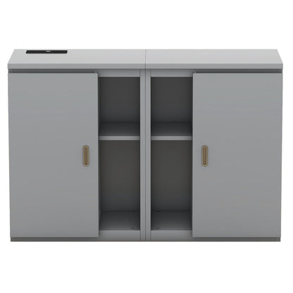 Queen Size Murphy Bed With Shelves, Cabinets And USB Ports - Gray