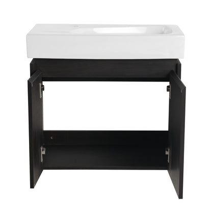 Modern 24" Bathroom Vanity With Ceramic Basin, Wall Mounted Sink Combo Cabinet - Black