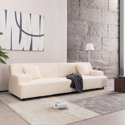 Modern Sofa Comfortable Cloud Sofa Soft Plush Corduroy Interior With Square Armrests - Beige