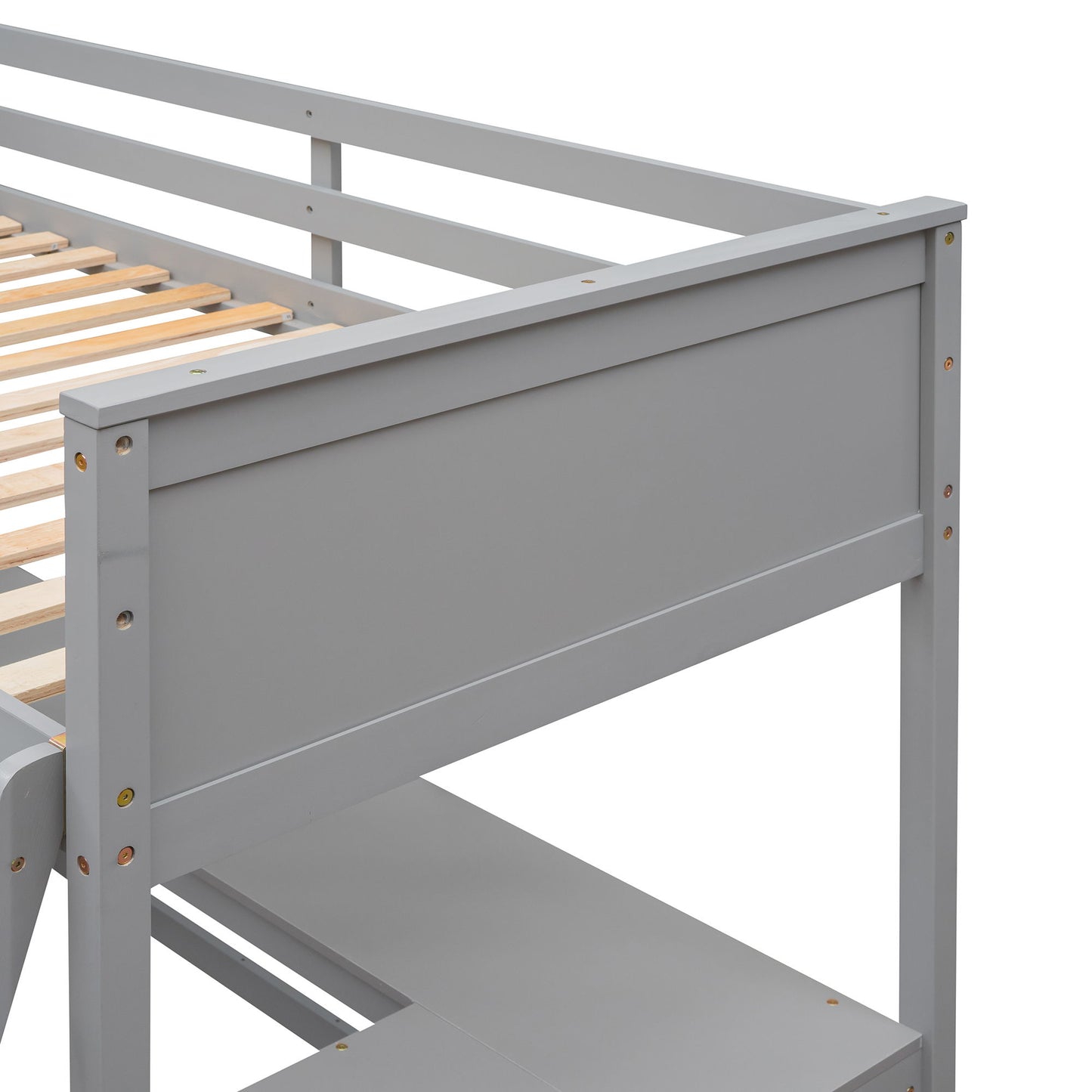 Twin Size Loft Bed With Shelves With Desk - Gray