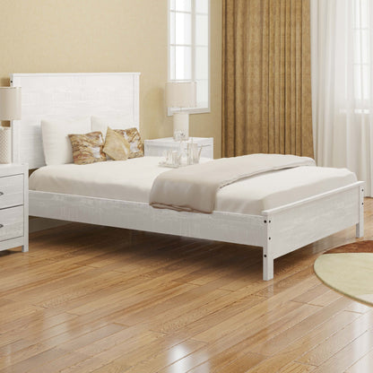 Albany - Twin Bed Frame Modern Rustic Solid Wood With Headboard, Heavy Duty Twin Size, Box Spring Needed - White