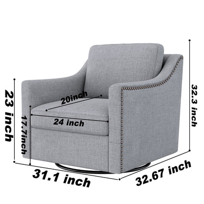 360 Degree Swivel Armchair Cotton Linen Skin - Friendly Fabric Ergonomic Design Brass Nail Decorative Armchair Living Room Chairs Bedroom Chairs Living Room Chairs Black Legs Suitable For Indoor Homes - Gray