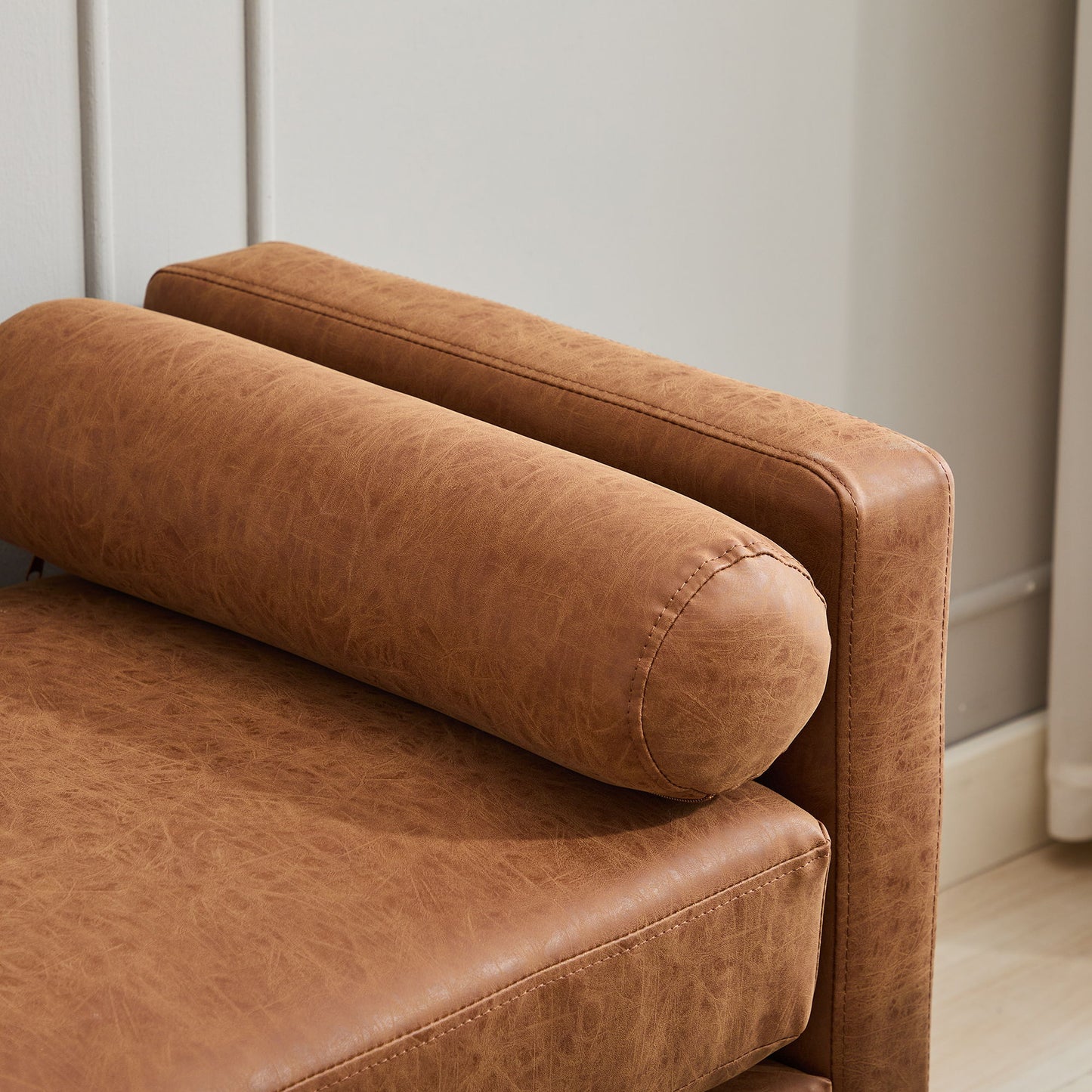 Elegant Upholstered Bench, Daybed, Ottoman With Wood Legs & 2 Bolster Pillows - Brown