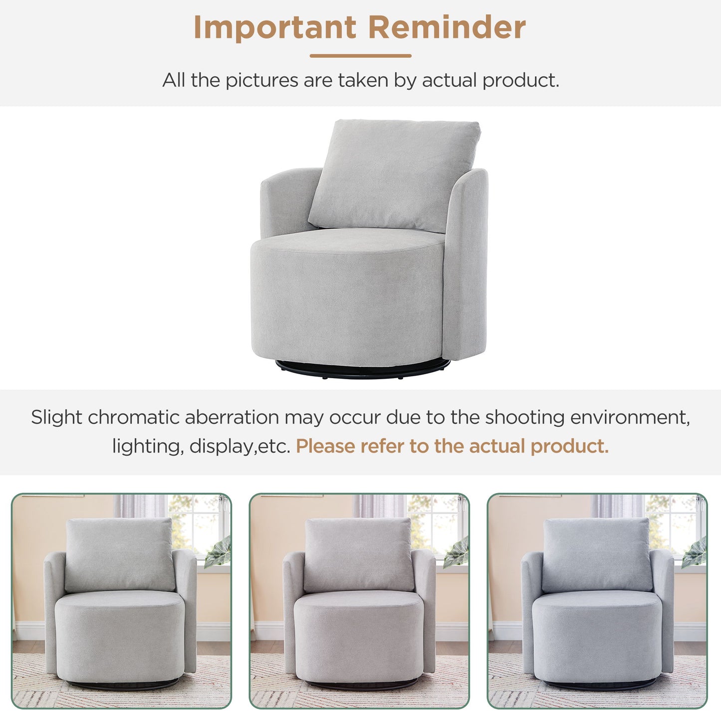 Modern 360ÔøΩÔøΩ Swivel Accent Barrel Armchair Chenille, Upholstered With Curved Design For Living Room, Bedroom, Office, And Hotel - Gray