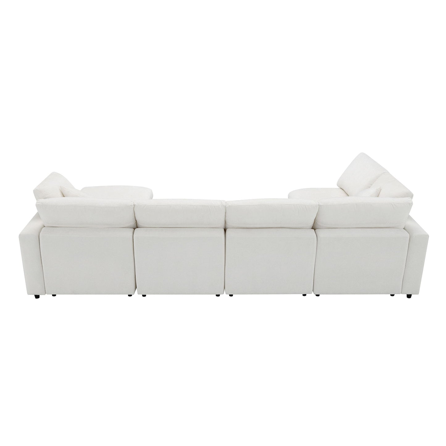 Modern Modular Cloud Sofa Bed, 6 Seat Chenille Sectional Couch Set With Ottoman, Free Combination, Convertible U Shaped Sleeper Sofa - Beige