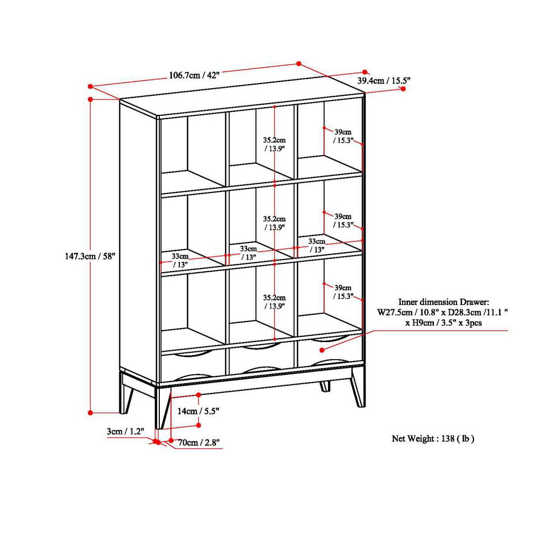 Harper - Cube Storage With Drawers - Teak Brown