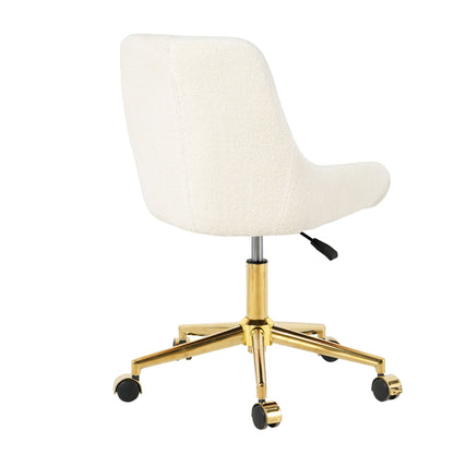 Modern Teddy Fleece Fabric Dining Chair With Gold Legs, Soft And Comfortable, Adjustable, Space Saving - Beige