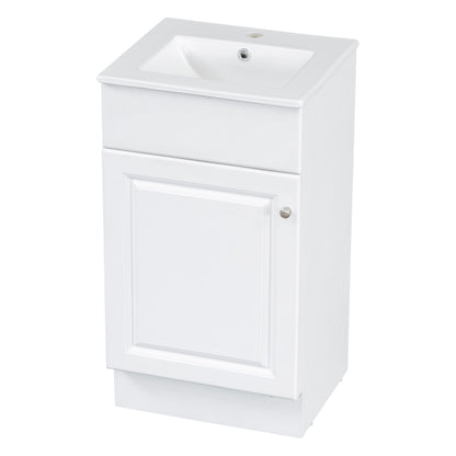 18" Bathroom Vanity With Sink, & Ceramic, Adjustable Shelf - White