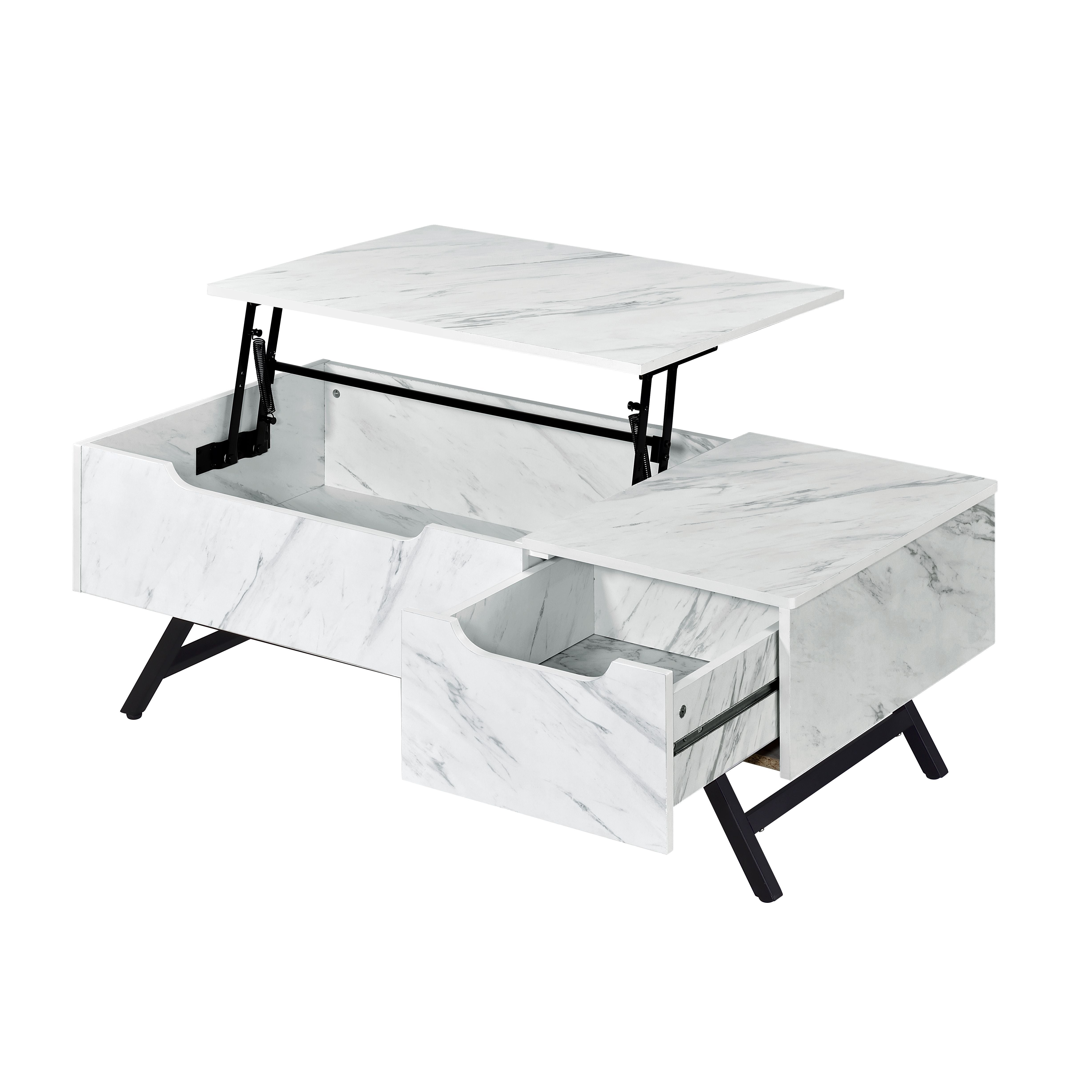 Throm - Faux Marble Grain Coffee Table With Lift Top - White