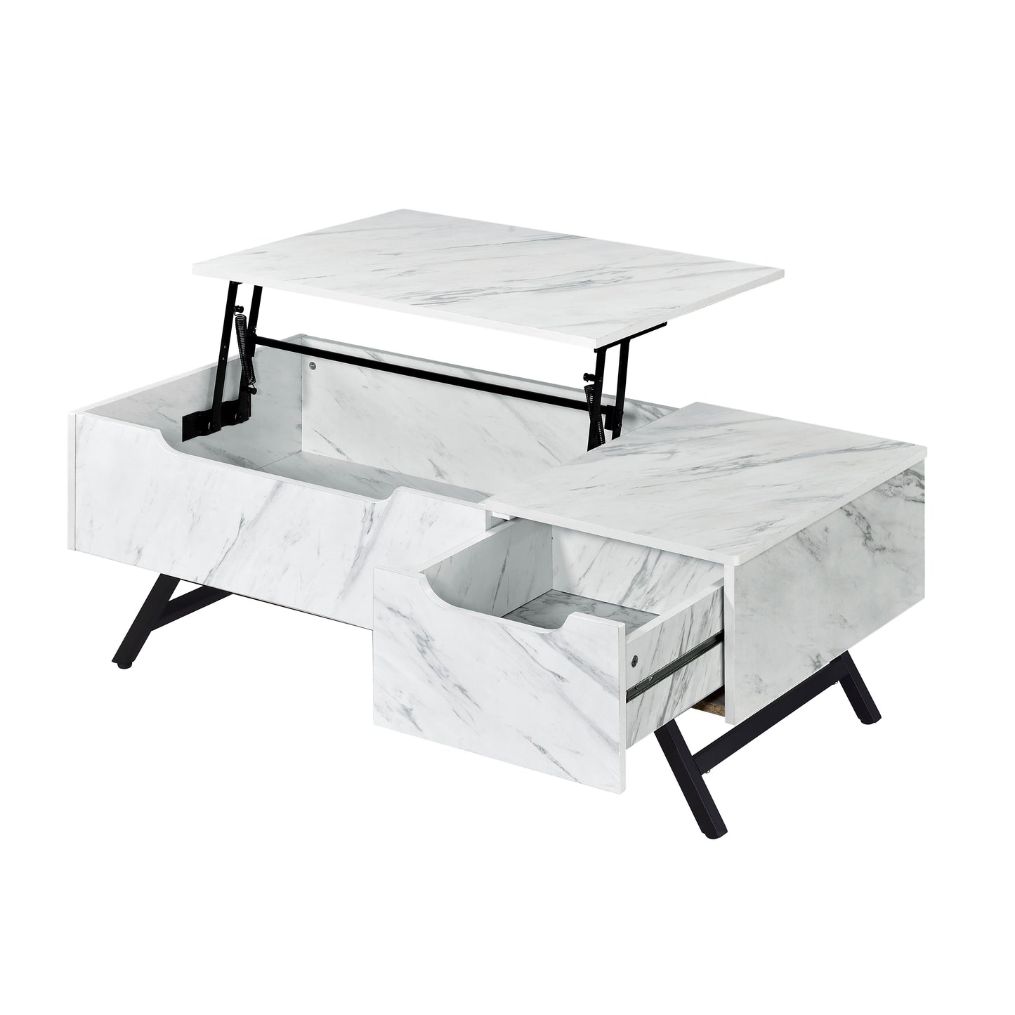 Throm - Faux Marble Grain Coffee Table With Lift Top - White