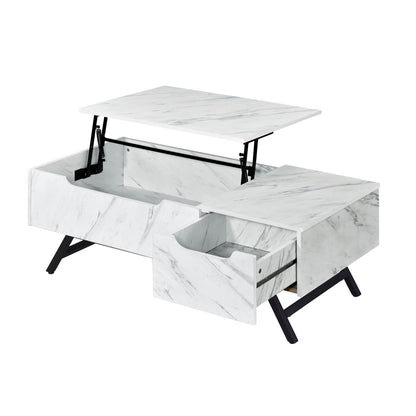 Throm - Faux Marble Grain Coffee Table With Lift Top - White