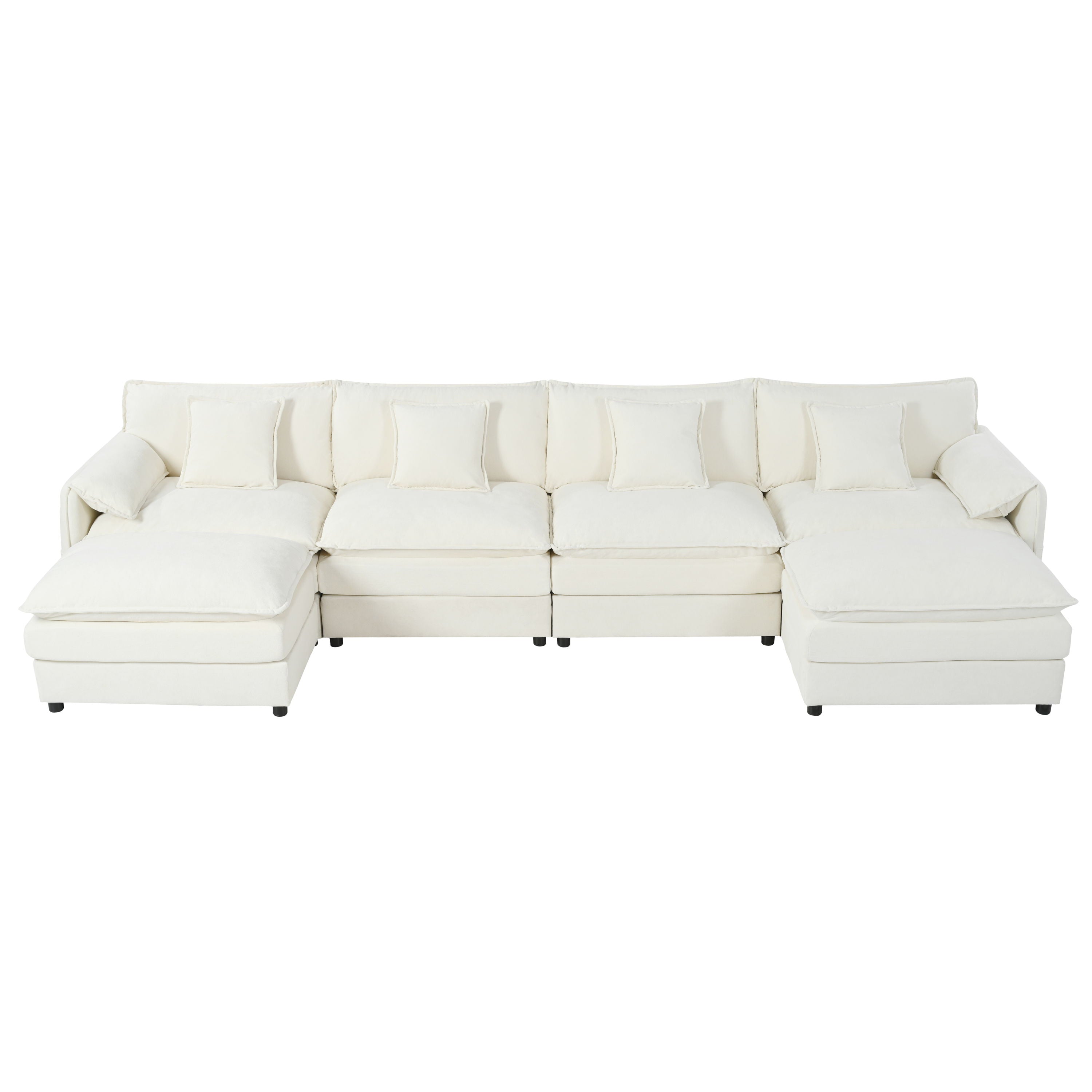 Elegant Modular Sectional Sofa Oversized Deep Seat U Shaped Couch Set Chenille - Beige