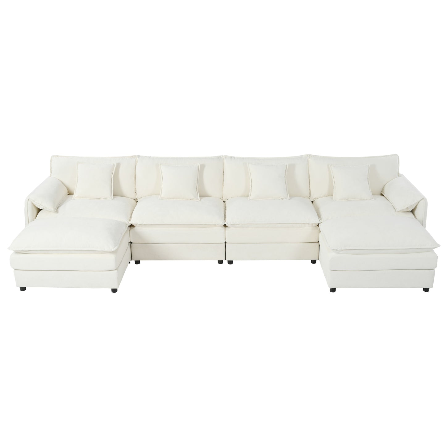 Elegant Modular Sectional Sofa Oversized Deep Seat U Shaped Couch Set Chenille - Beige