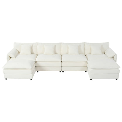 Elegant Modular Sectional Sofa Oversized Deep Seat U Shaped Couch Set Chenille - Beige