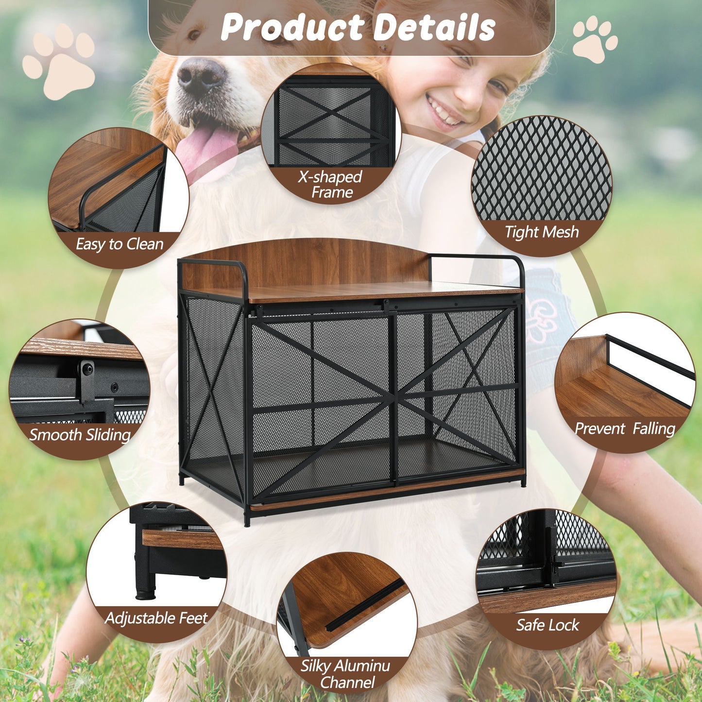Heavy Duty Large Dog Crate Furniture For Large Medium Dog, Farmhouse Wooden Dog Kennel Indoor End Table, Decorative Pet House For Large Dogs - Brown