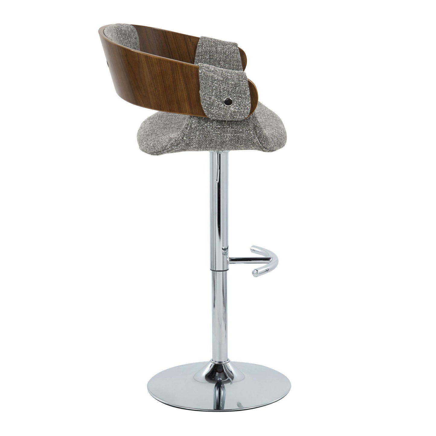 Elisa - Mid-Century Modern Adjustable Barstool With Swivel With Rounded T Footrest (Set of 2) - Chrome / Walnut / Gray