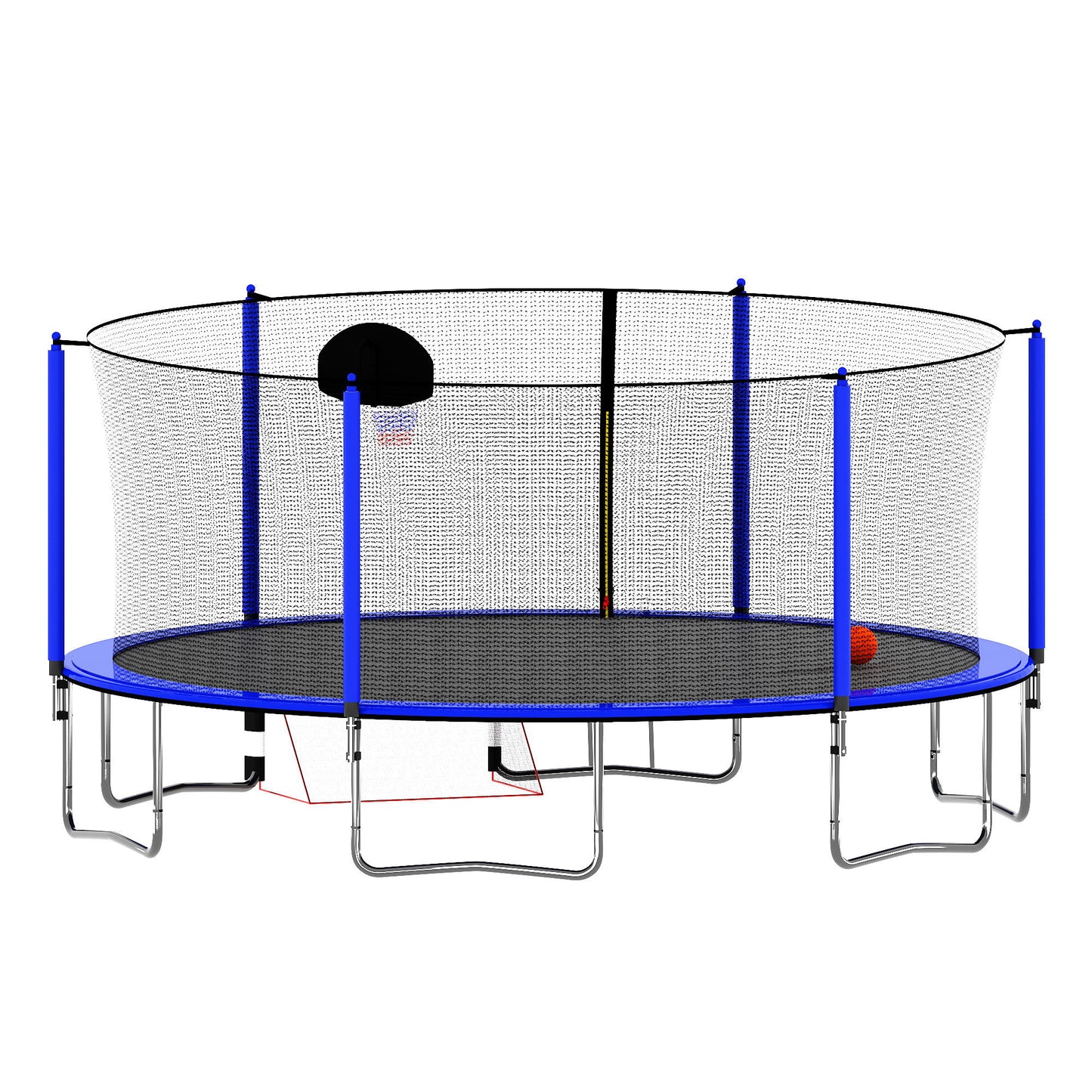 16Ft Trampoline With Basketball Hoop Pump And Ladder (Inner Safety Enclosure) With Soccer Goal - Blue