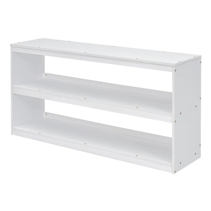 Full Size Loft Bed With Retractable Writing Desk And 3 Drawers With Storage Stairs And Shelves - White