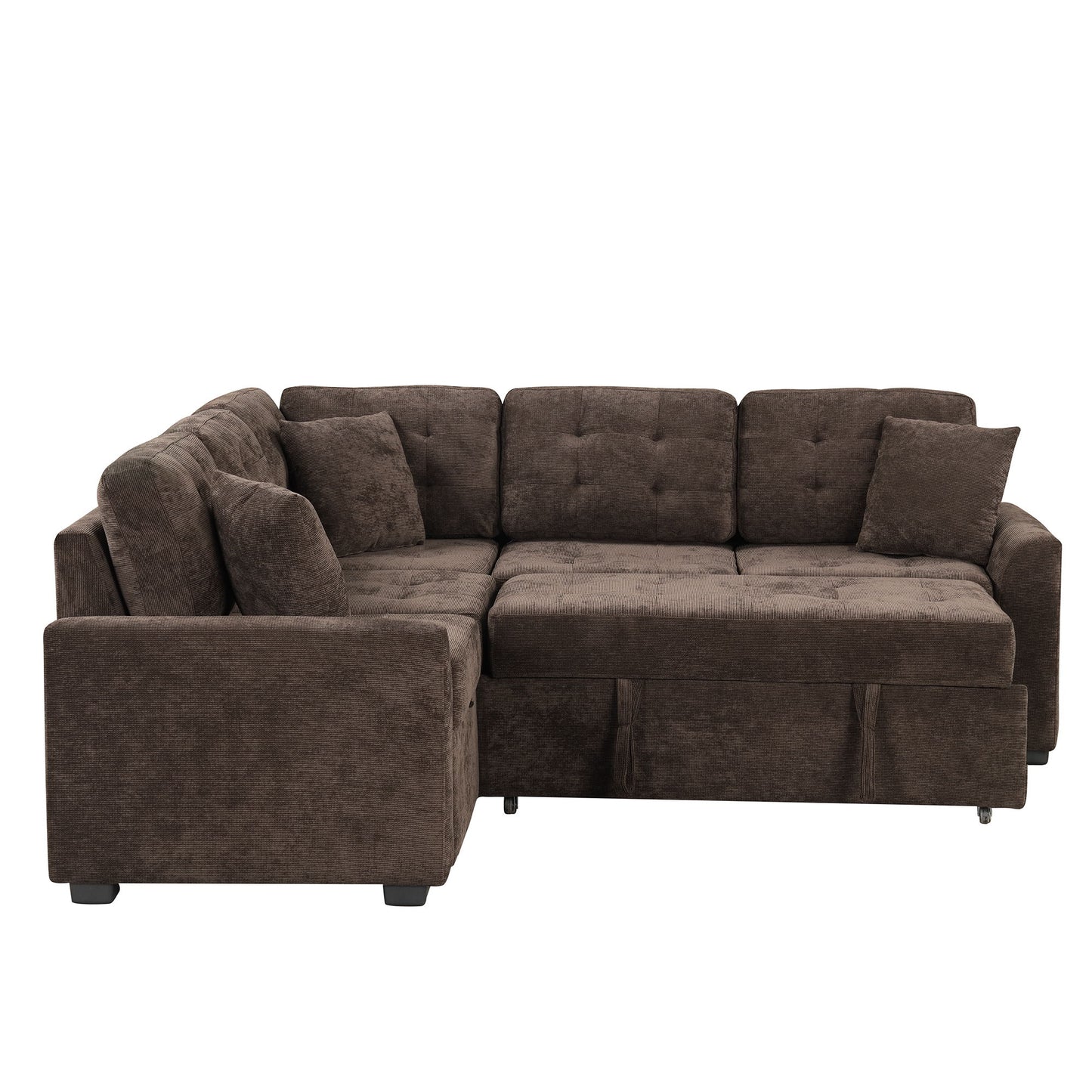 L-Shape Sofa Bed Pull-Out Sleeper Sofa With Wheels, USB Ports, Power Sockets For Living Room - Brown