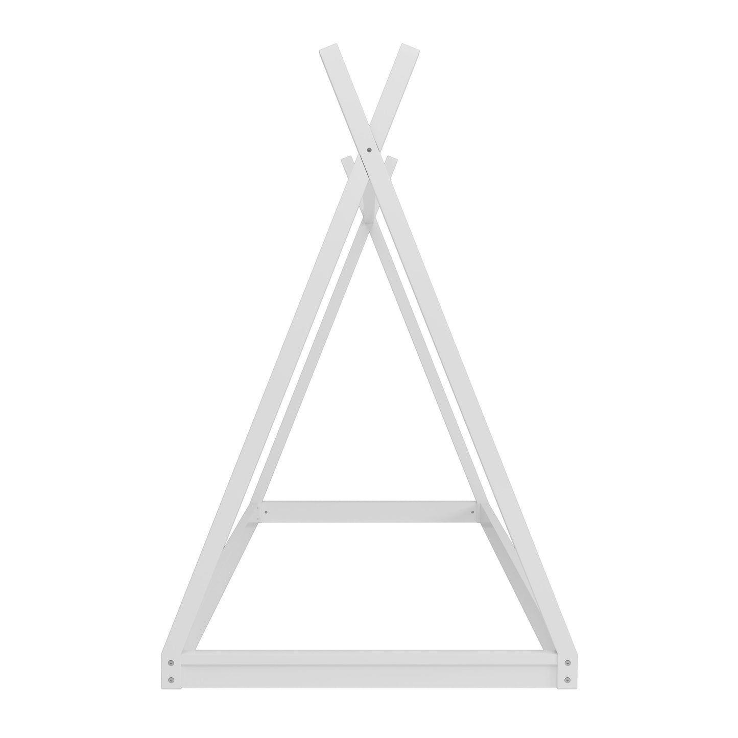 Wood Twin Size Tent Bed For Kids, Montessori Style Low - Floor Bed, House-Shape Tent Bed Frame For Boys Girls Teens, Without Slats - White