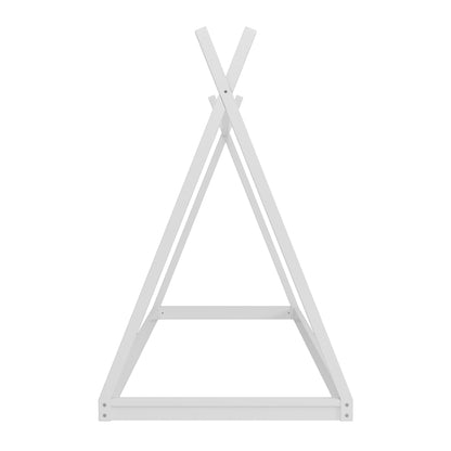 Wood Twin Size Tent Bed For Kids, Montessori Style Low - Floor Bed, House-Shape Tent Bed Frame For Boys Girls Teens, Without Slats - White