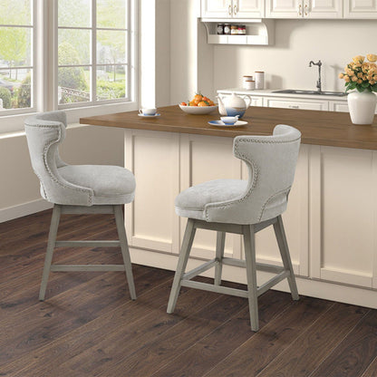 Swivel Counter Stool With Silver Detailing - Light Gray